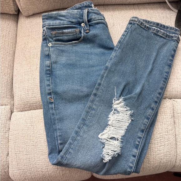 Good American Denim - Good American Distressed Straight Leg Jeans Size 8 / 29